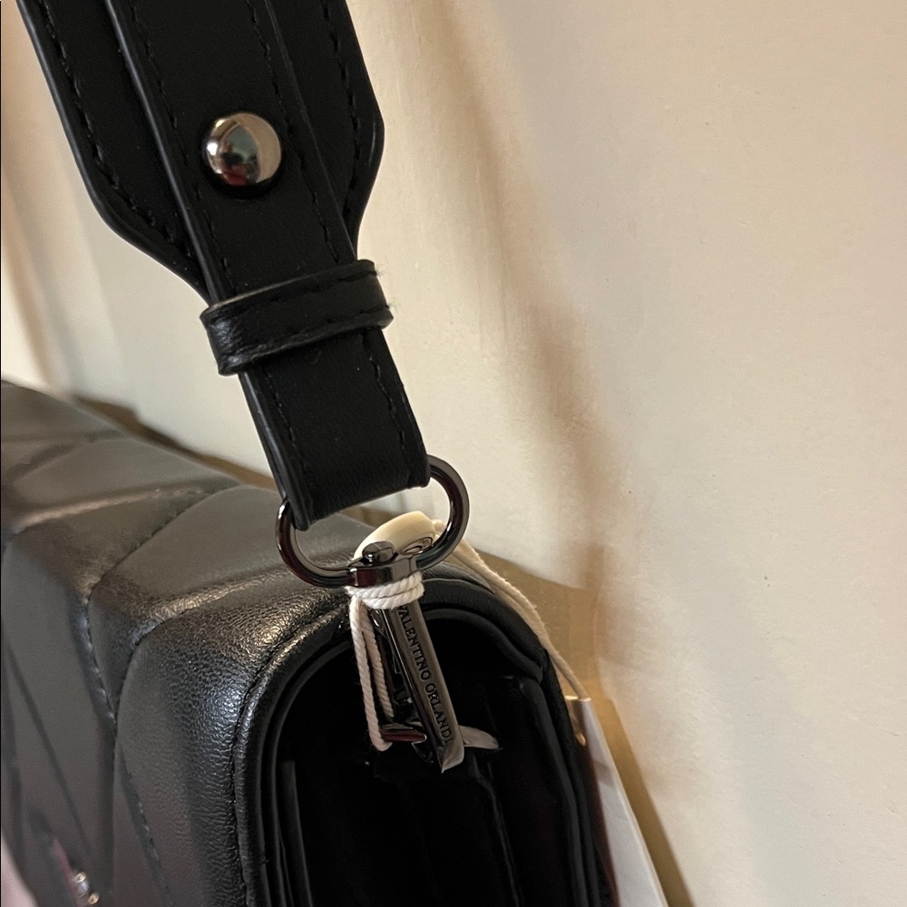 NWT Valentino Orlandi Black Quilted Vegan Leather Adjustable Crossbody Strap - Picture 3 of 14